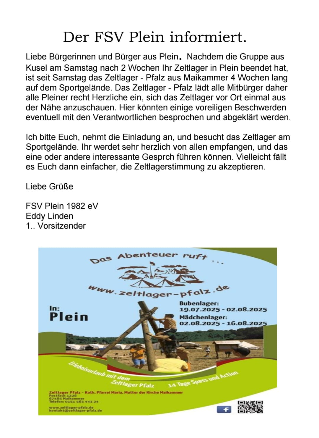 Zeltlager Plein